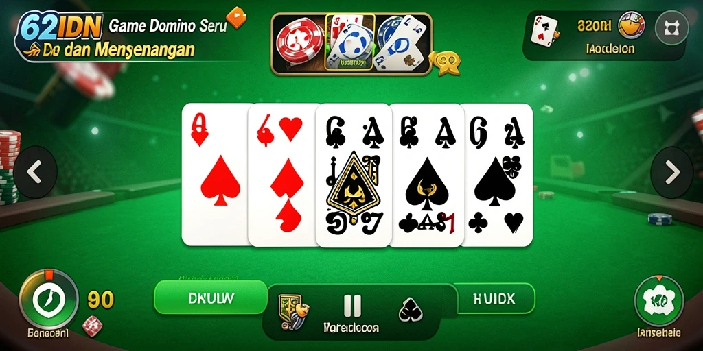 Screenshot gameplay utama 62IDN menampilkan aksi seru permainan Domino.