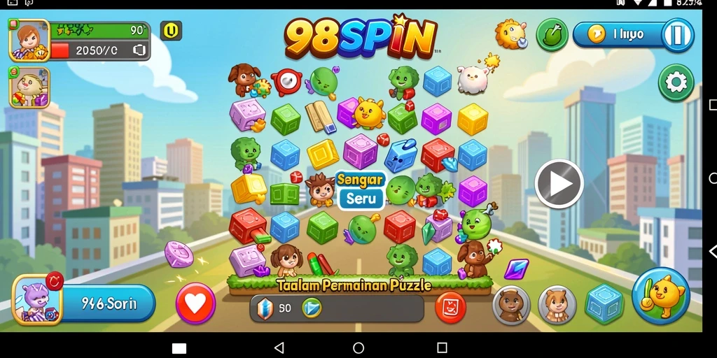 Gameplay seru puzzle 98SPIN yang menantang dan mengasyikkan.