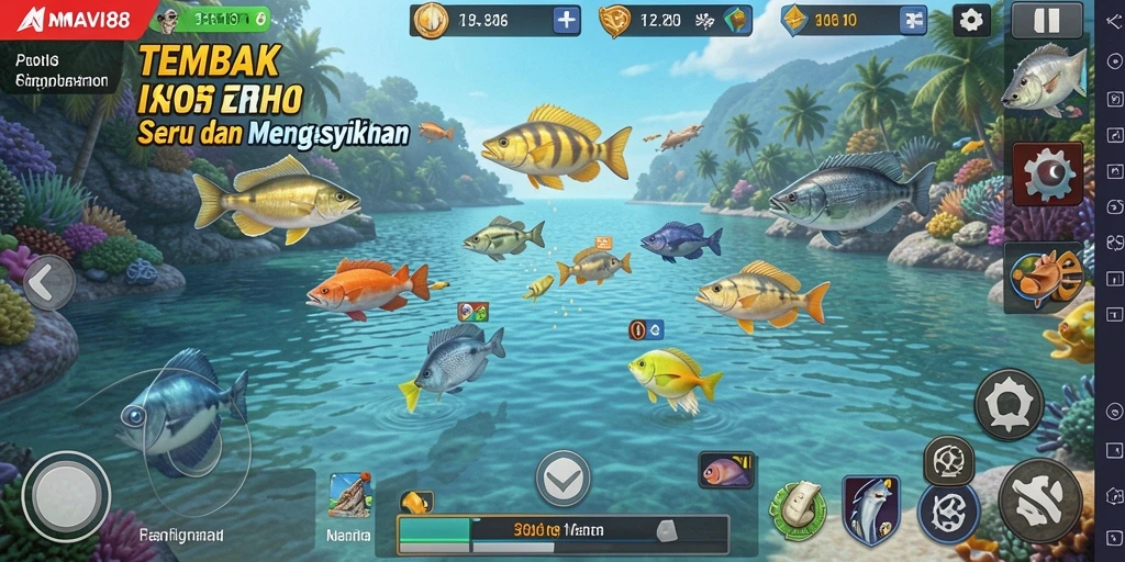Screenshot gameplay AMAVI88 menampilkan aksi menembak ikan yang seru.