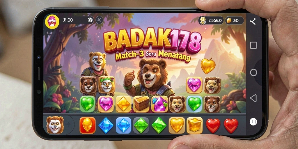 Gambaran gameplay seru BADAK178 dalam mencocokkan item.