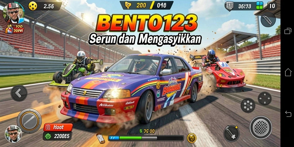 Screenshot utama BENTO123 menampilkan aksi balapan yang mendebarkan dan grafis yang tajam.