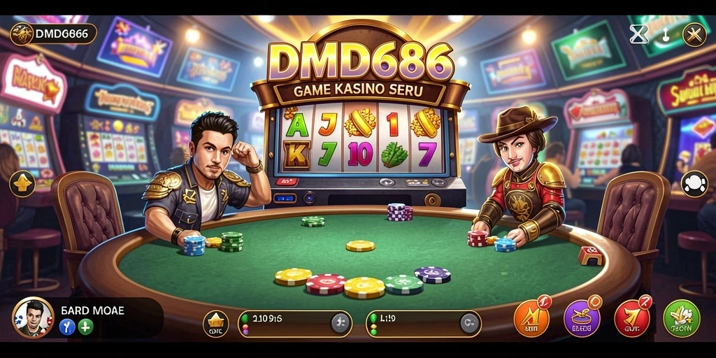 Screenshot gameplay DMD686 menampilkan suasana kasino yang mendebarkan.