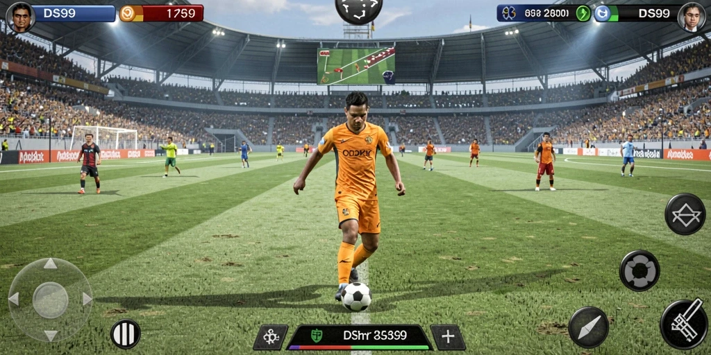Tampilan menarik dari gameplay sepak bola yang seru.