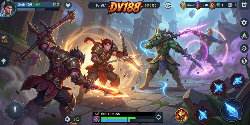 Screenshot gameplay DV188 yang menunjukkan aksi pertarungan seru di arena.