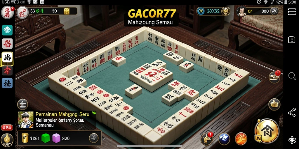 Screenshot gameplay GACOR77 yang menampilkan suasana permainan Mahjong yang mendebarkan.