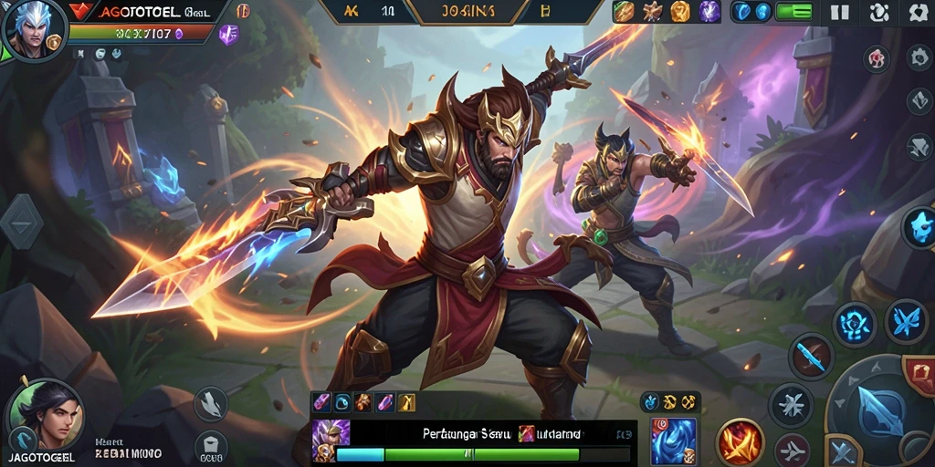 Screenshot gameplay JAGOTOGEL menampilkan pertarungan epik antar tim.
