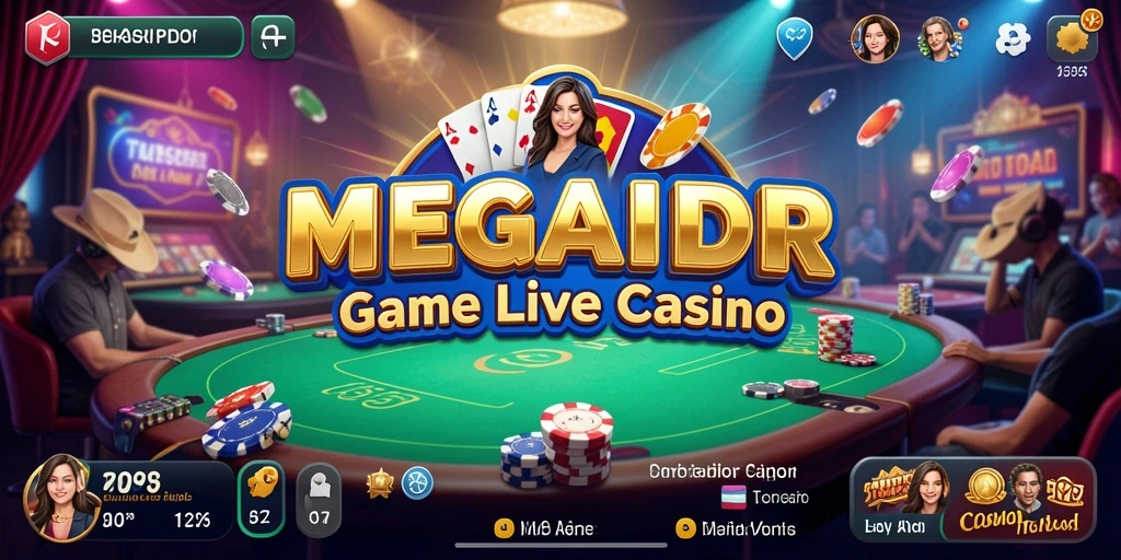 Screenshot gameplay LIVE di MEGAIDR menunjukkan dealer dan pemain berinteraksi.