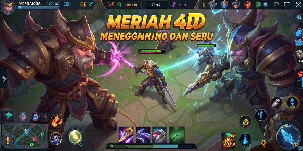 Screenshot gameplay MERIAH4D menampilkan karakter dalam aksi pertempuran MOBA.