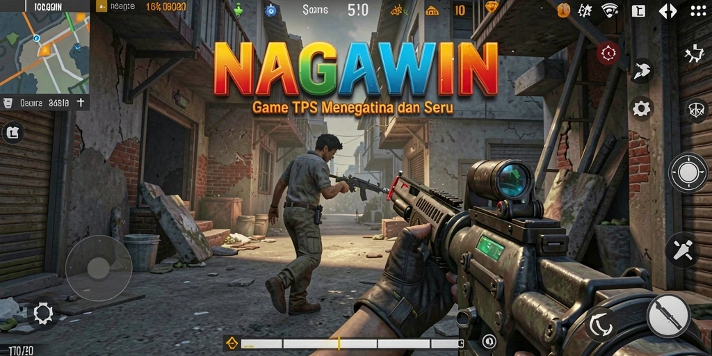 Screenshot gameplay NAGAWIN menampilkan aksi tembak-menembak yang intens.