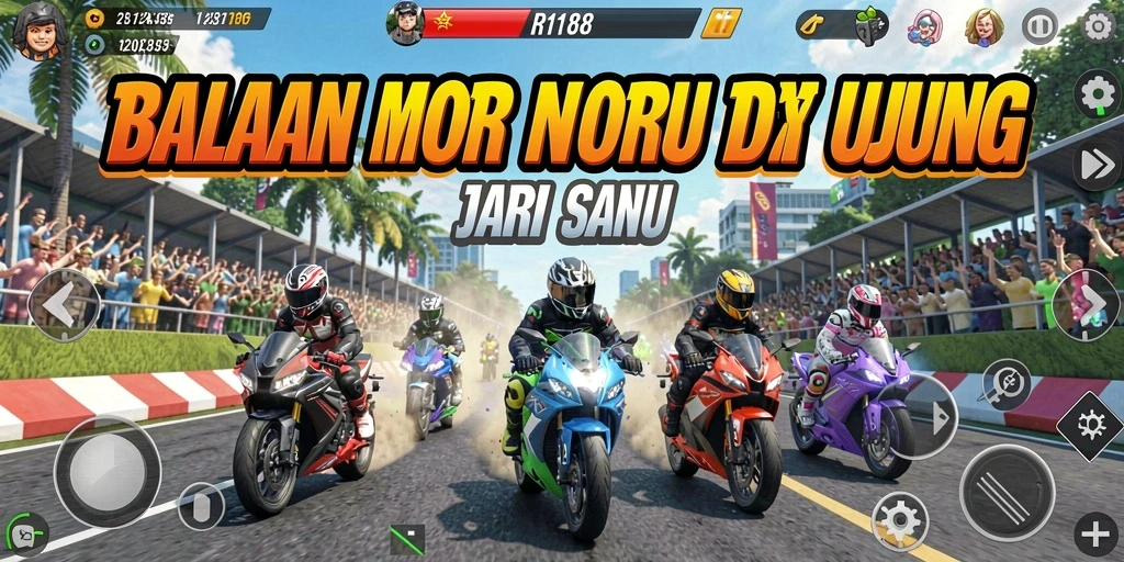Screenshot gameplay RI188 menampilkan aksi balapan motor yang mendebarkan.