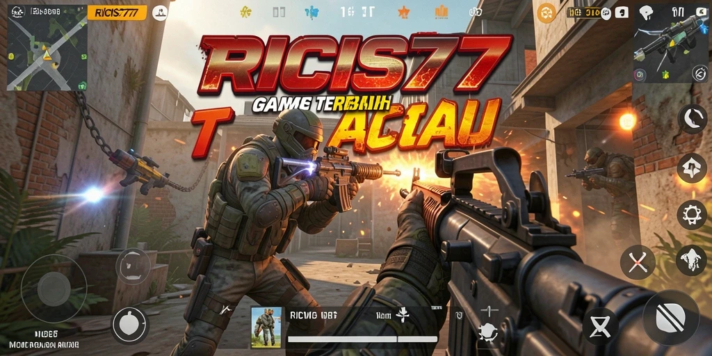 Screenshot gameplay RICIS77 yang menunjukkan aksi tembak-menembak yang intens.