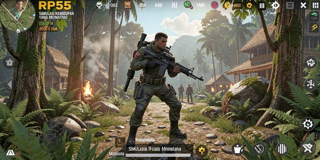 Tampilan gameplay RP55 yang menampilkan interaksi karakter.
