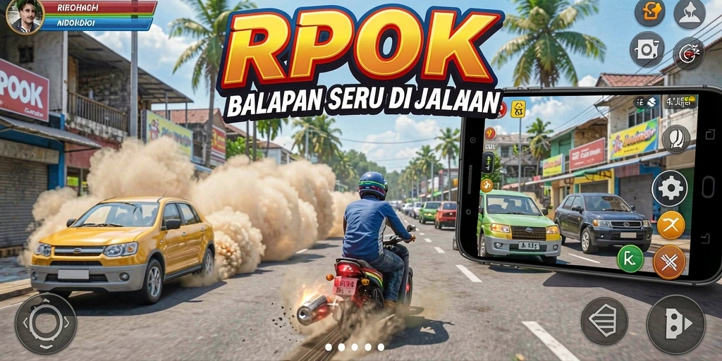 Screenshot utama RPOK menunjukkan aksi balapan yang mendebarkan dan mobil yang memukau.