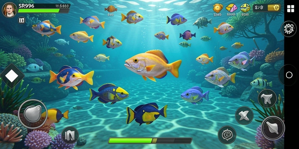 Tampilan gameplay seru dari SR996 saat menembak ikan.