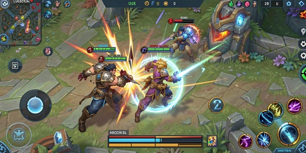 Gambaran pertarungan seru dalam gameplay MOBA T6.
