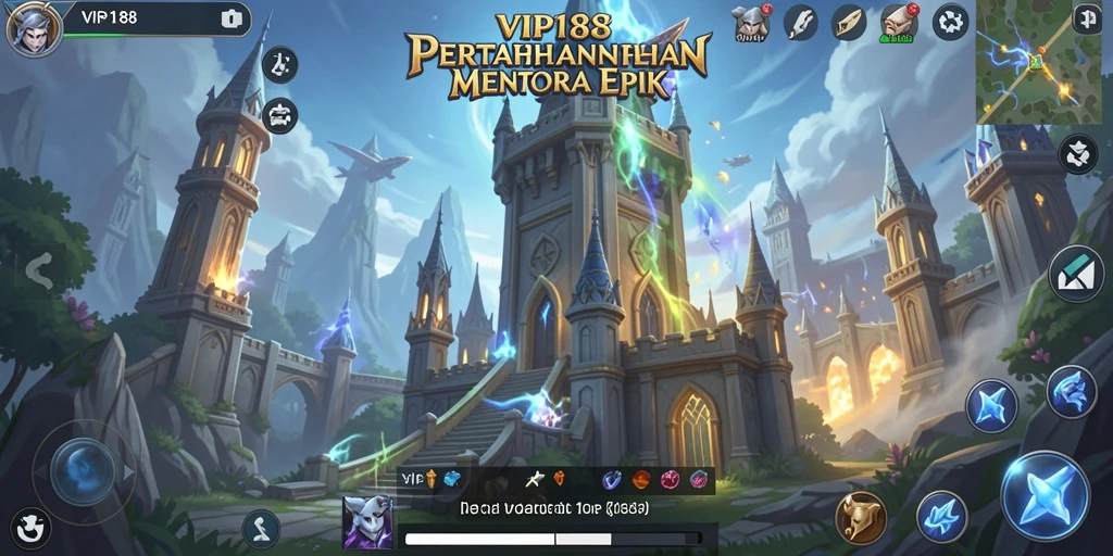Screenshot gameplay VIP188 menampilkan pertahanan menara yang dinamis.