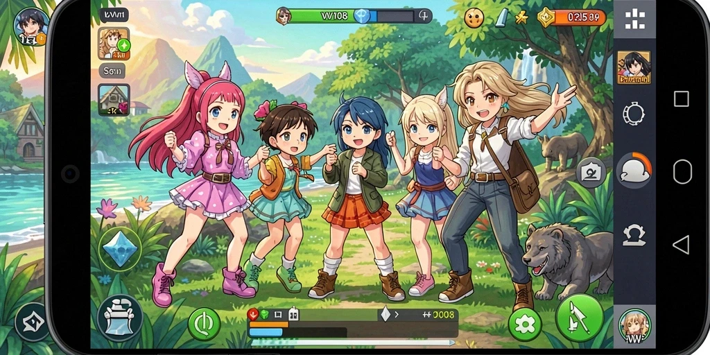 Tampilan gameplay VW108 yang penuh aksi dan karakter anime yang menarik.