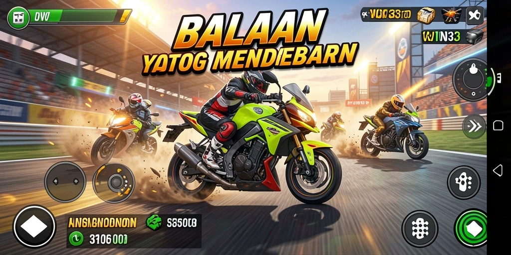 Tampilan gameplay balapan motor yang seru dan menegangkan.