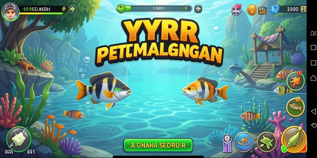 Screenshot gameplay YYRR menampilkan momen menangkap ikan di perairan yang indah.